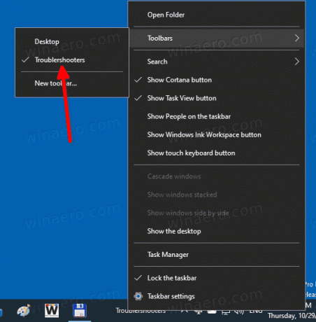 Windows 10 Odstrani orodno vrstico za odpravljanje težav iz opravilne vrstice