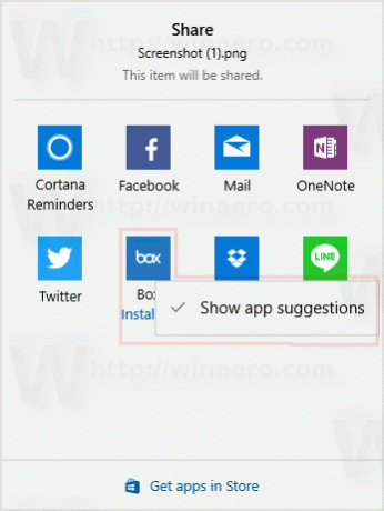 Wyłącz sugerowane aplikacje w okienku udostępniania w systemie Windows 10