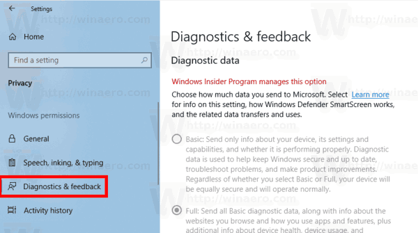 Diagnostik och feedback i Windows 10 Spring Creators Update