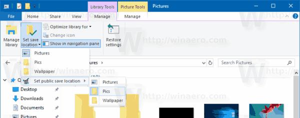 Emplacement d'enregistrement public défini pour la bibliothèque Windows 10