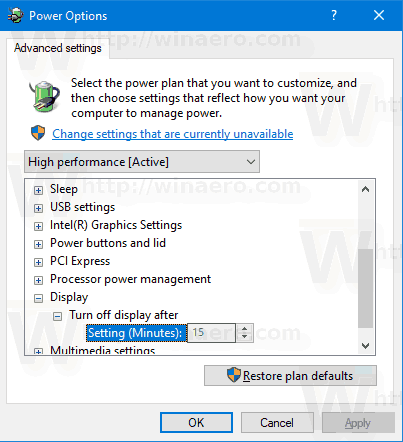 Windows 10 desligue a tela após 3