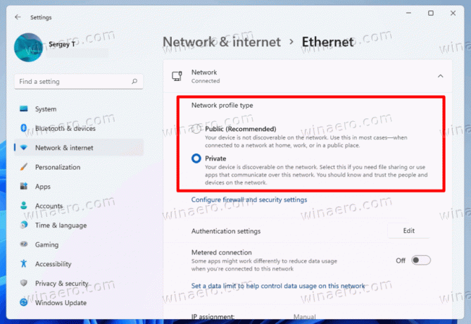 Gør netværket privat eller offentligt i Windows 11