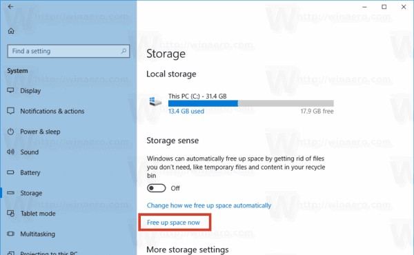 Windows10の空き容量を増やすリンク