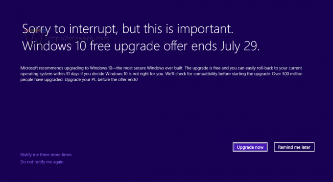 Ponuda nadogradnje na Windows 10 preko cijelog zaslona