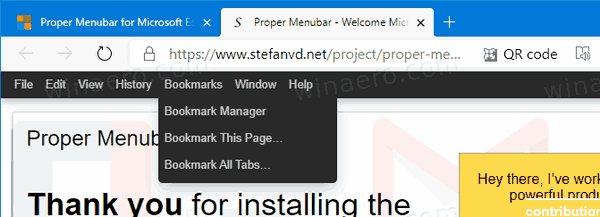 Edge Proper MenuBar 확장 책갈피 메뉴