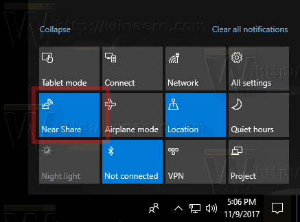 Windows 10 Near Share Ātrā darbība