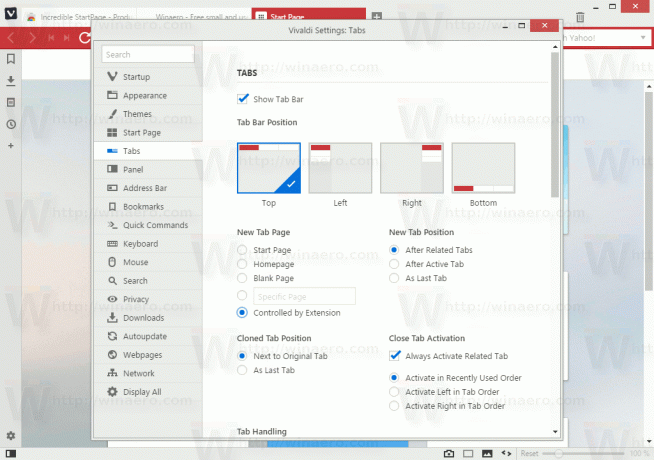 Vivaldi controlado por extensão