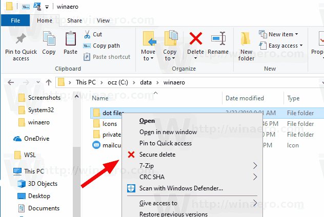 Windows 10 Adăugați meniu contextual de ștergere sigură
