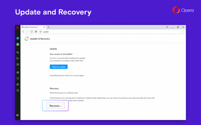 Opera 54 Recover Section