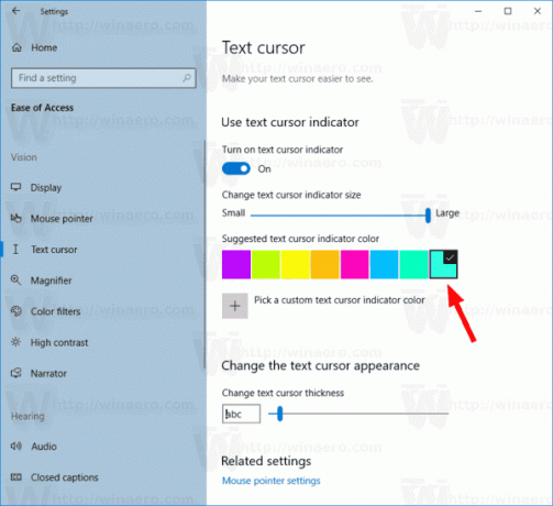Windows 10 텍스트 표시기 색상 설정 사용자 정의 색상 4