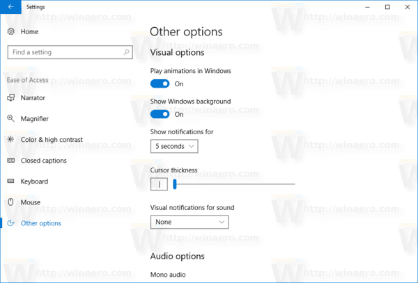 Windows 10 Erişim Kolaylığı Diğer Seçenekler