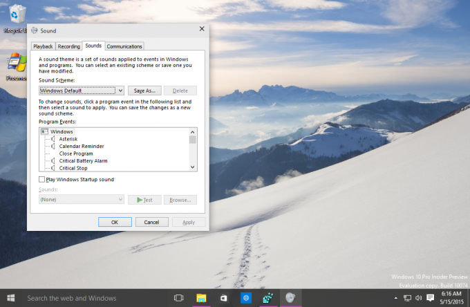 Звуци класически външен вид на Windows 10