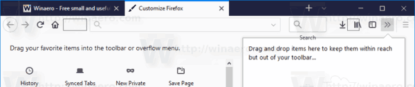 Firefox 57 העבר את שורת החיפוש לסרגל הכתובות