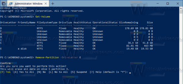 Fjern Partition PowerShell