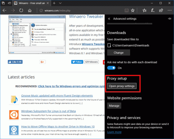 Configurazione del proxy di Windows 10 in Edge