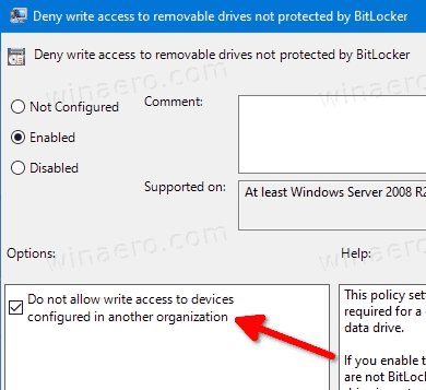 Windows 10 Odmów dostępu do zapisu na dyskach niechronionych przez Bitlocker Org