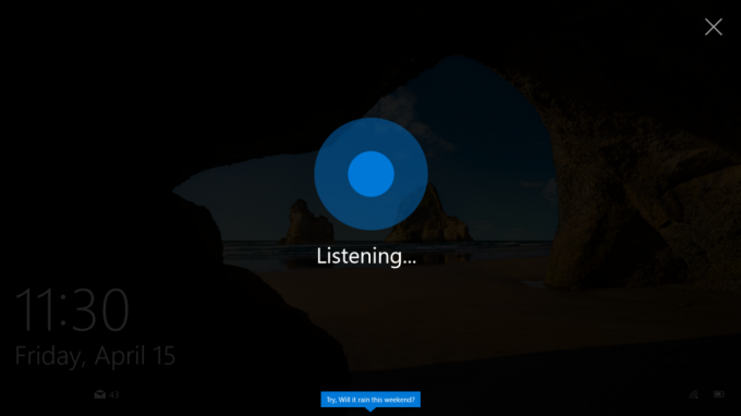 Cortana in ascolto sulla schermata di blocco