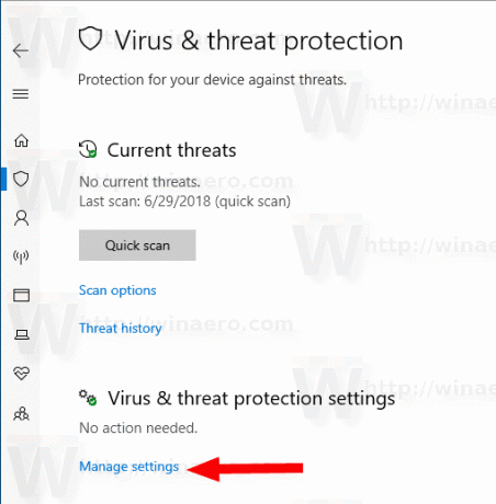 إعدادات إدارة الفيروسات والتهديدات الخاصة بأمان Windows