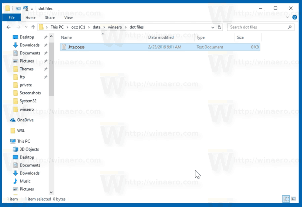 Windows 102でドットで始まる名前のファイルを作成する