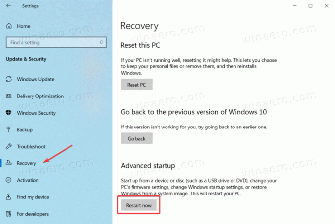 Windows 10 Avancerat startalternativ under återställning