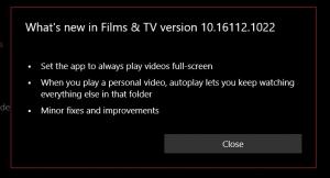 A Microsoft Movies & TV alkalmazás frissítve a Fast ring with AutoPlay funkcióval