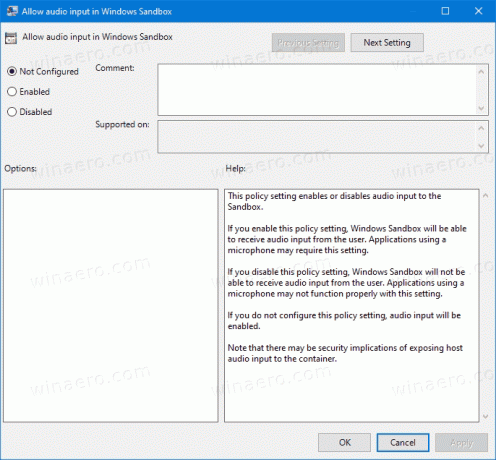 Політика аудіовходу Windows 10 Sandbox