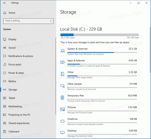 Podrobnosti Storage Sense za Windows 10