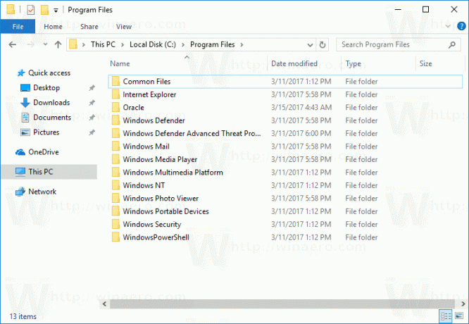 Cartella dei file di programma in Windows 10