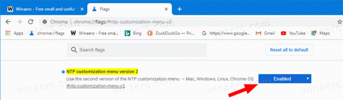 „Chrome“ įgalinti NTP meniu V2