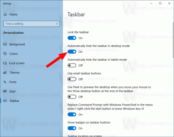 Padariet uzdevumjoslu automātiski paslēptu operētājsistēmā Windows 10