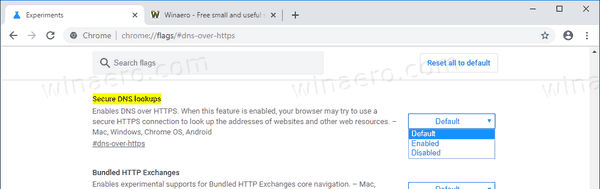 Google Chrome Активирайте DNS през Https DoH