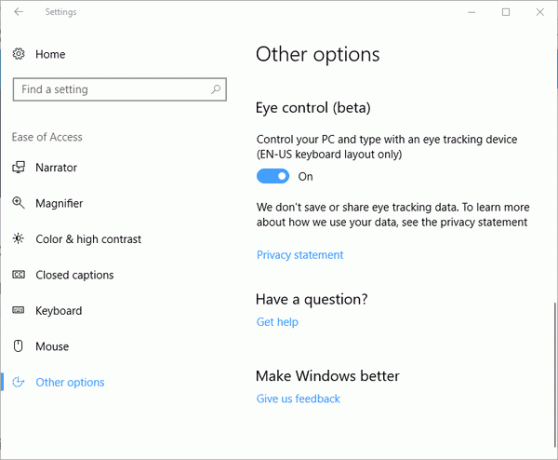 Control ocular Windows 10