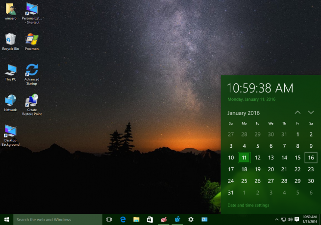 Windows10の新しい日付ペイン