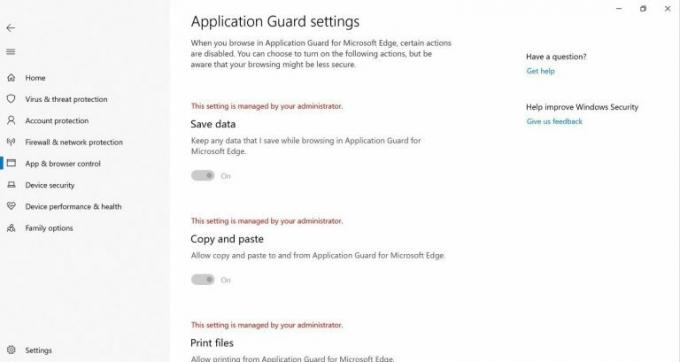 Διαμόρφωση ή έλεγχος των ρυθμίσεων του Application Guard