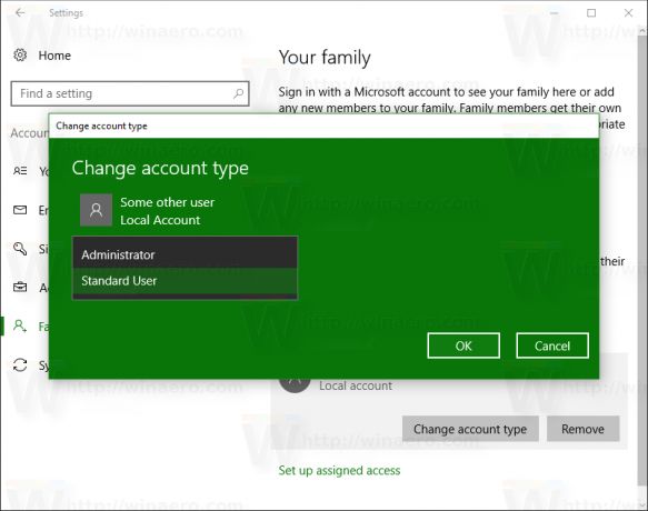 Windows 10 změnit typ účtu