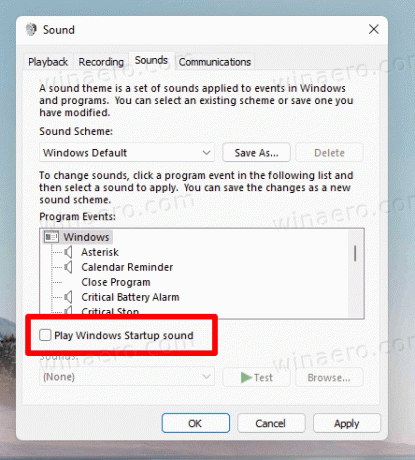Wyłącz dźwięk startowy systemu Windows 11