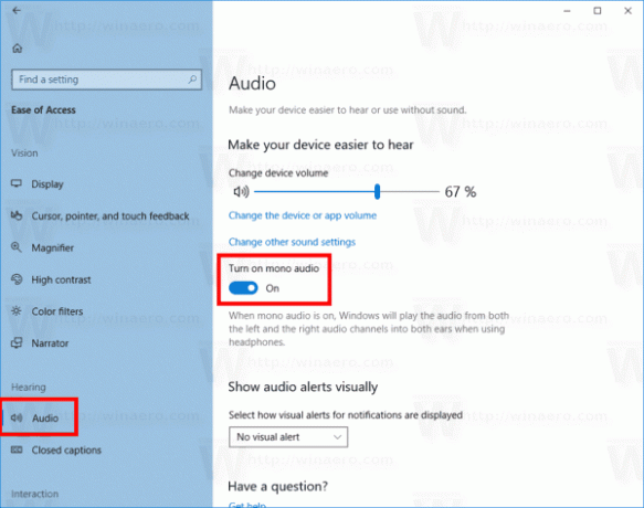 Windows 10 iespējot Mono Audio