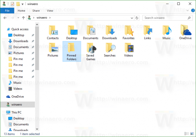 Ordner mit angehefteten Ordnern von Windows 10 im Benutzerordner