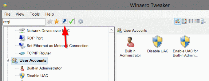 Winaero Tweaker Create Shortcut ღილაკი