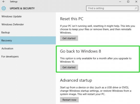 Odinstaluj Windows 10, krok 1