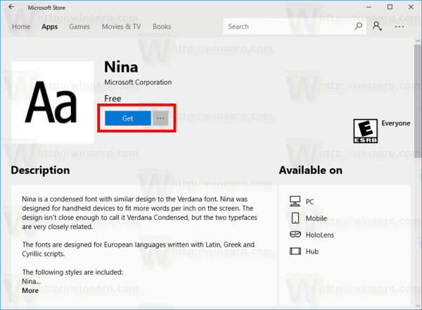Windows 10 Instalirajte fontove iz trgovine Korak 3