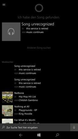 Cortana-Fehler bei der Erkennung des Songs