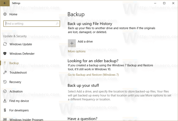 Histórico de arquivos do Windows 10 removido