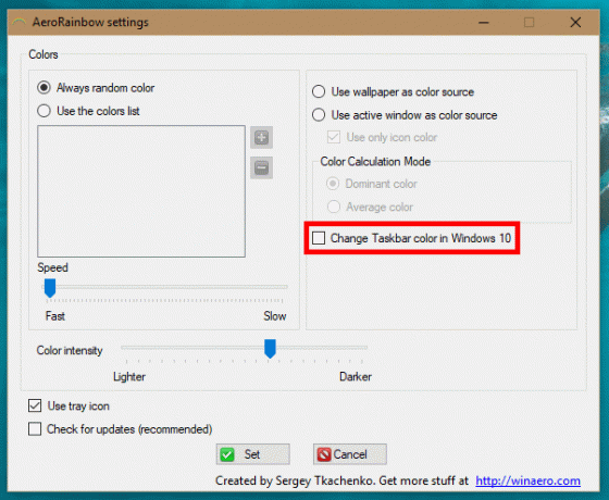 AeroRainbow Cambiar el color de la barra de tareas de Windows 10