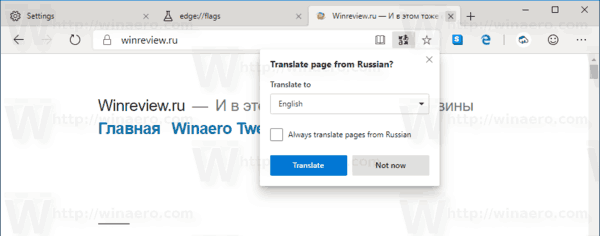 Microsoft Edge Translator on käytössä