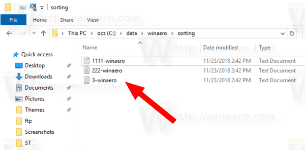 Windows 10 संख्यात्मक छँटाई अक्षम