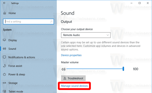 Windows10サウンドデバイスの管理リンク