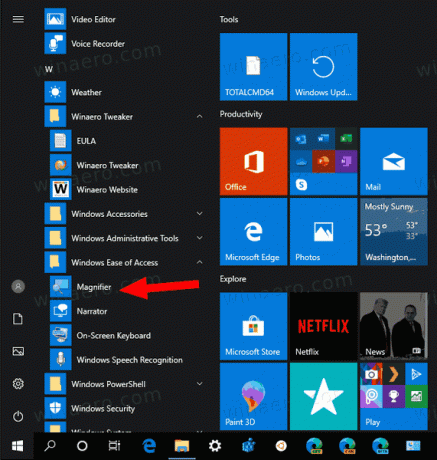 Windows10スタートメニュー拡大鏡