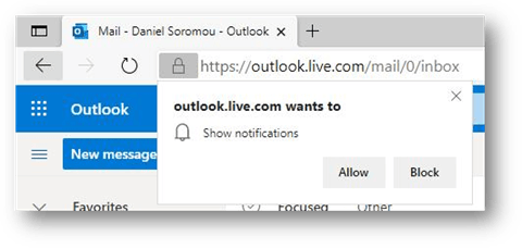 Notificación del sitio web de Edge