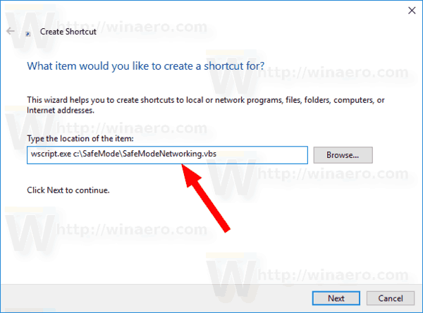 Windows 10 Δημιουργία συντόμευσης για ασφαλή λειτουργία με δικτύωση